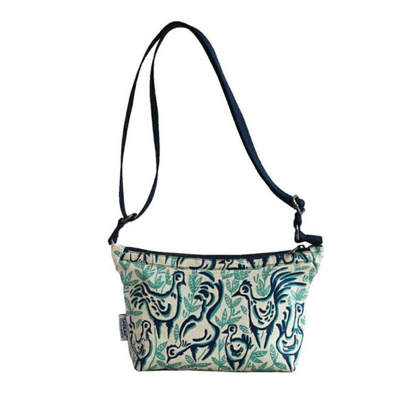 Crossbody Pouch with roosters original drawing - green